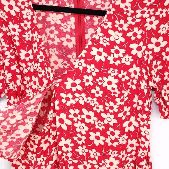 Madewell Romper Womens 4 Red Floral Shorts Wrap Front Top Zip Back Pockets - Picture 11 of 15